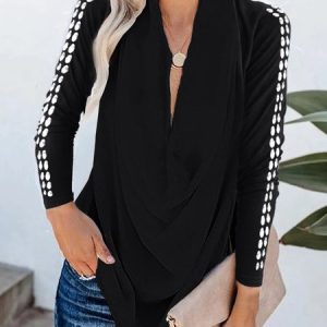 Loose Casual Plain Long sleeve Top, Blouses and Shirts, color:Black|size:XXL, Stylewe