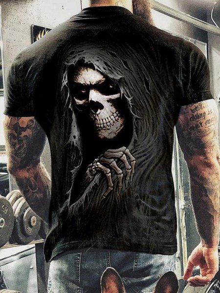 Men's Street Casual Skull Pattern Round Neck Stretch Fit Short Sleeve T-Shirt, T-Shirts, color:Color3|size:3XL, JustFashionNow