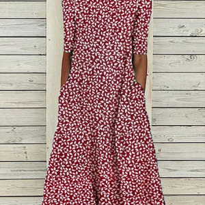 Floral Half sleeve Crew Neck Casual Dress, Floral Dresses, color:Red|size:XXL, JustFashionNow