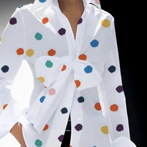 Long sleeve Shirt Collar Urban Polka Dots Blouse, Blouses and Shirts, color:White|size:XXL, Stylewe