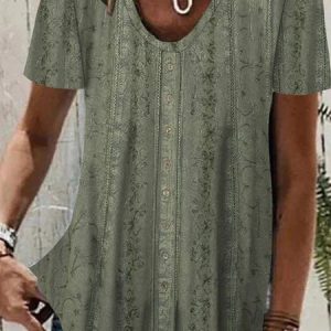 Ethnic Scoop Neck Casual Shirt, Shirts & Blouses, color:Green|size:XXL, JustFashionNow