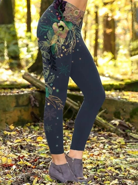 Floral Tight Casual Legging, Leggings, color:Navyblue|size:XXL, JustFashionNow