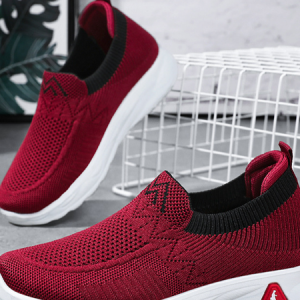 Sports Color Block Slip On Flat Heel Fly Woven Shoes, Sneakers&Athletic, color:Red|size:41, Noracora