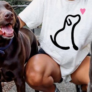 Lilicloth X Funnpaw Women's Casual And Simple Dog Print T-Shirt, color:White|size:3XL, Lilicloth.com