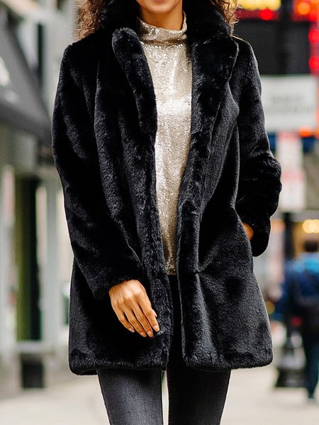 Loose Plain Faux Fur Teddy Jacket, Coats, color:Black|size:XXL, JustFashionNow