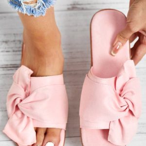 Pink Bow Decor Faux Suede Casual Slide Sandals, Sandals, color:Pink|size:43, Noracora