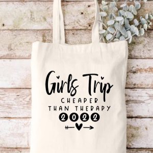 Girls Trip Text Letters Commuting Canvas Shopping Tote, color:White|size:One-size, Lilicloth.com