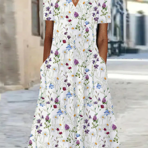 Casual Floral Dress, Maxi, color:White|size:XXL, Noracora