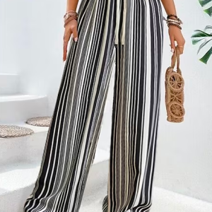 Geometric Loose Vacation Pants, Pants, color:Black-white|size:XXL, JustFashionNow