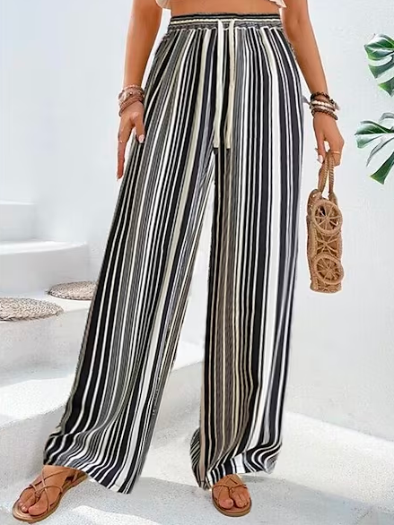 Geometric Loose Vacation Pants, Pants, color:Black-white|size:XXL, JustFashionNow