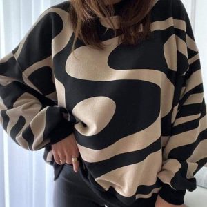 Casual Abstract Sweatshirt, Hoodies & Sweatshirts, color:Black|size:XXL, Noracora