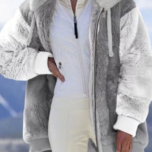 Casual Color Block Hoodie Teddy Jacket, Jackets, color:Gray|size:3XL, JustFashionNow