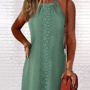 Lace Edge Casual Dress, Dresses, color:Green|size:XXL, JustFashionNow