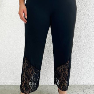 Loose Lace Casual Pants, BOTTOM, color:Black|size:3X, Noracora