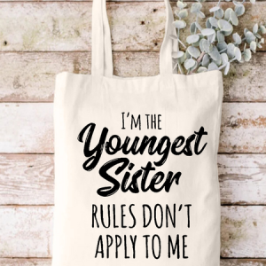 I Am The Youngest Sister Family Text Letters Casual Shopping Tote Bag, color:White|size:One-size, Lilicloth.com