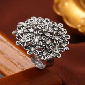 Vintage Floral Pattern Metal Distressed Open Ring Ethnic Style Women's Jewelry, Rings, color:As Picture|size:One-size, JustFashionNow