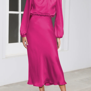 Women Plain Long Sleeve Comfy Casual Maxi Dress, Dresses, color:Rose Red|size:XL, Noracora