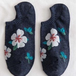 1pairs Women Floral Pattern Fashionable Ankle Socks, Socks, color:Navy Blue|size:One-size, JustFashionNow