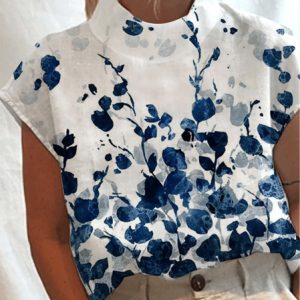 Half Turtleneck Loose Linen Shirt, Shirts & Blouses, color:White|size:XXL, JustFashionNow