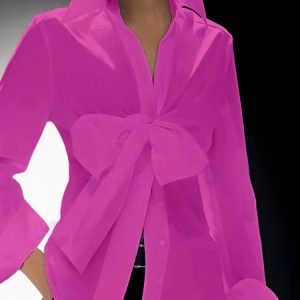 Plus Size Long Sleeve Urban Regular Fit Blouse, Plus Tops, color:Rose Red|size:4X, Stylewe