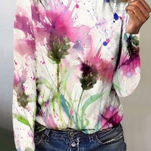 Casual Floral Regular Fit T-Shirt, T-Shirts, color:White|size:XXL, JustFashionNow