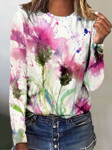 Casual Floral Regular Fit T-Shirt, T-Shirts, color:White|size:XXL, JustFashionNow