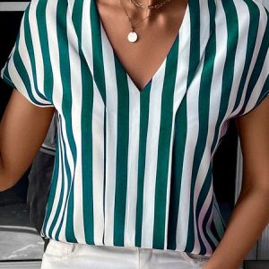 Loose Printing Casual V Neck Shirt, Blouses & Shirts, Roselinlin - Online Catalog