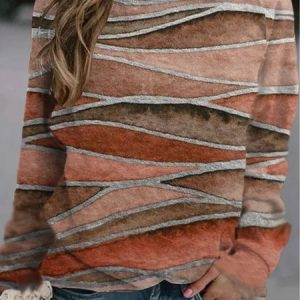 Casual Long Sleeve Wave Printed Sweatshirt, Sweatshirts & Hoodies, color:Orange|size:XXL, JustFashionNow