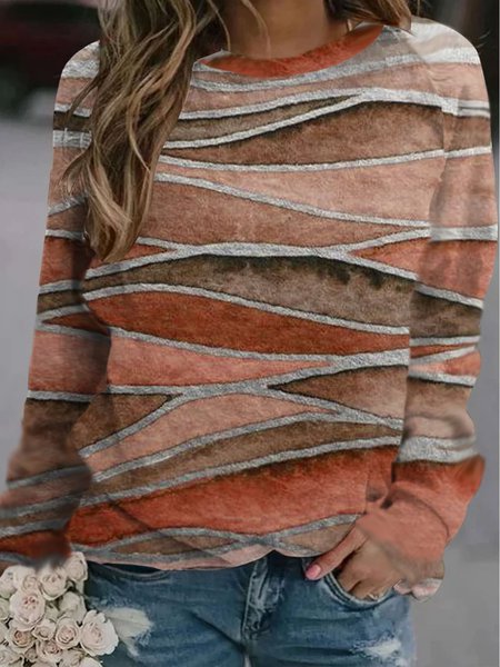 Casual Long Sleeve Wave Printed Sweatshirt, Sweatshirts & Hoodies, color:Orange|size:XXL, JustFashionNow