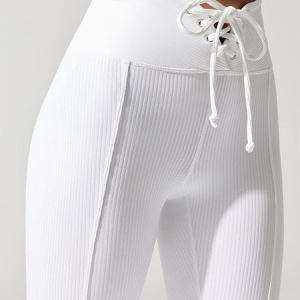 Casual Plain Color Cross-Tie Waist Leggings, Leggings, color:White|size:XXL, JustFashionNow