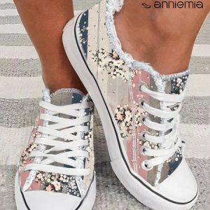 Stitching Floral Graphic Raw Hem Casual Canvas Shoes, color:As Picture|size:43, Lilicloth.com