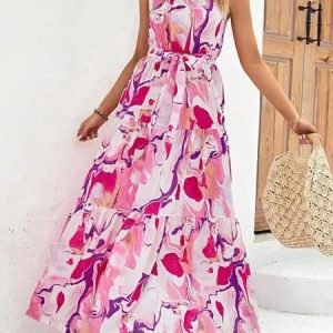 Women's Resort Casual Floral Fitted A-Line Dress Everyday Clothing, Dresses, color:Red|size:XL, JustFashionNow