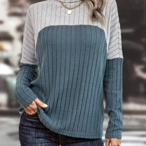 Color Contrast Turtleneck Long Sleeve T-Shirt, T-Shirts, color:Gray|size:XXL, JustFashionNow