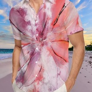 Ombre Casual Chemical Fiber Blend Shirt Boho Vacation Men's Clothing, Shirts ＆ Blouse, color:Pink|size:3XL, JustFashionNow