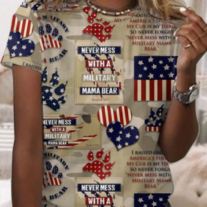 Women's Love Dog America Flag Casual Loose T-Shirt, color:Khaki|size:3XL, Lilicloth.com