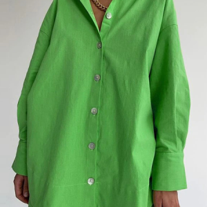 Women Plain Shirt Collar Long Sleeve Comfy Casual Top With Skirt Two-Piece Set, Sets, color:Aqua|size:XL, Noracora