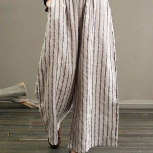 Casual Cotton Loose Striped Pants, Pants, color:Beige|size:5XL, JustFashionNow
