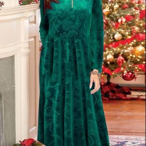 Crew Neck Casual Velvet Dress, Dresses, color:Green|size:XXL, JustFashionNow