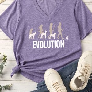Women's Funny Evolution Matching V Neck T-Shirt, color:Purple|size:XXL, Lilicloth.com