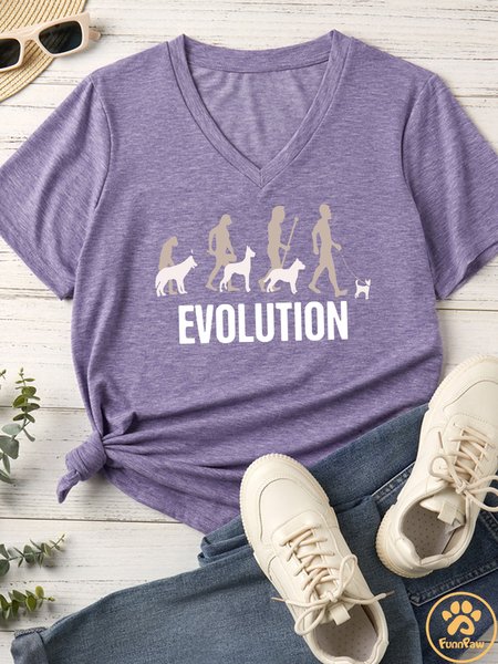 Women's Funny Evolution Matching V Neck T-Shirt, color:Purple|size:XXL, Lilicloth.com
