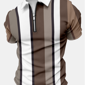 Men's Business Striped Printing Casual Polo Collar Regular Fit Polo Shirt, T-shirts, Lilicloth.com