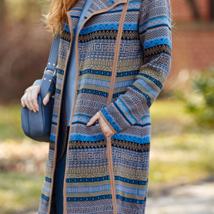 Women Yarn/Wool Yarn Ethnic Long Sleeve Comfy Boho Cardigan, Cardigans, color:Blue|size:XXL, Noracora