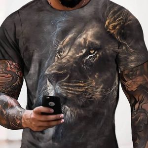 Casual Animal Regular Fit Short Sleeve T-Shirt, T-Shirts, color:Black|size:3XL, JustFashionNow