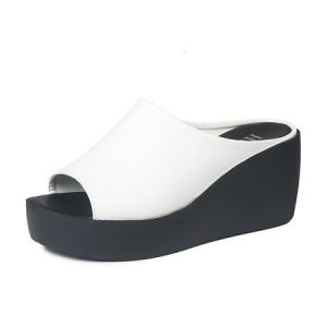 Peep Toe Muffin Wedge Sandals, Slippers, color:White|size:41, JustFashionNow