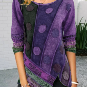 Knitted Crew Neck Vintage Long Sleeve Top, Long sleeve tops, color:Purple|size:3XL, JustFashionNow