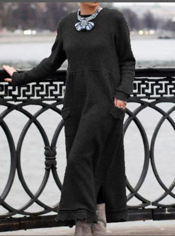 Plain Cotton Long Sleeve Dress, Maxi Dresses, Roselinlin - Online Catalog
