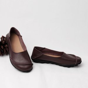 Slip On Leather Daily Casual Flats, Flats, color:Coffee|size:11, JustFashionNow