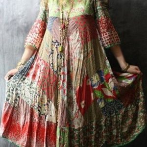 Plus Size Floral Vintage Cotton-Blend Dress, Dresses, color:Color|size:3XL, Noracora