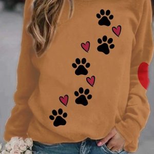Crew Neck Dog Casual Sweatshirt, Sweatshirts & Hoodies, color:Yellow Brown|size:5XL, JustFashionNow