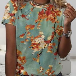 Women's Casual Floral Art Crew Neck T-Shirt, color:As Picture|size:4XL, Lilicloth.com